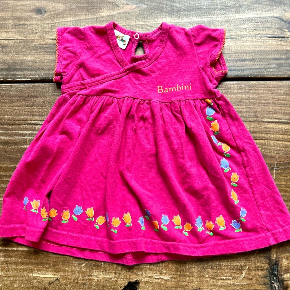 Vintage Bambini Pink Baby Dress with Floral Design 9-12m